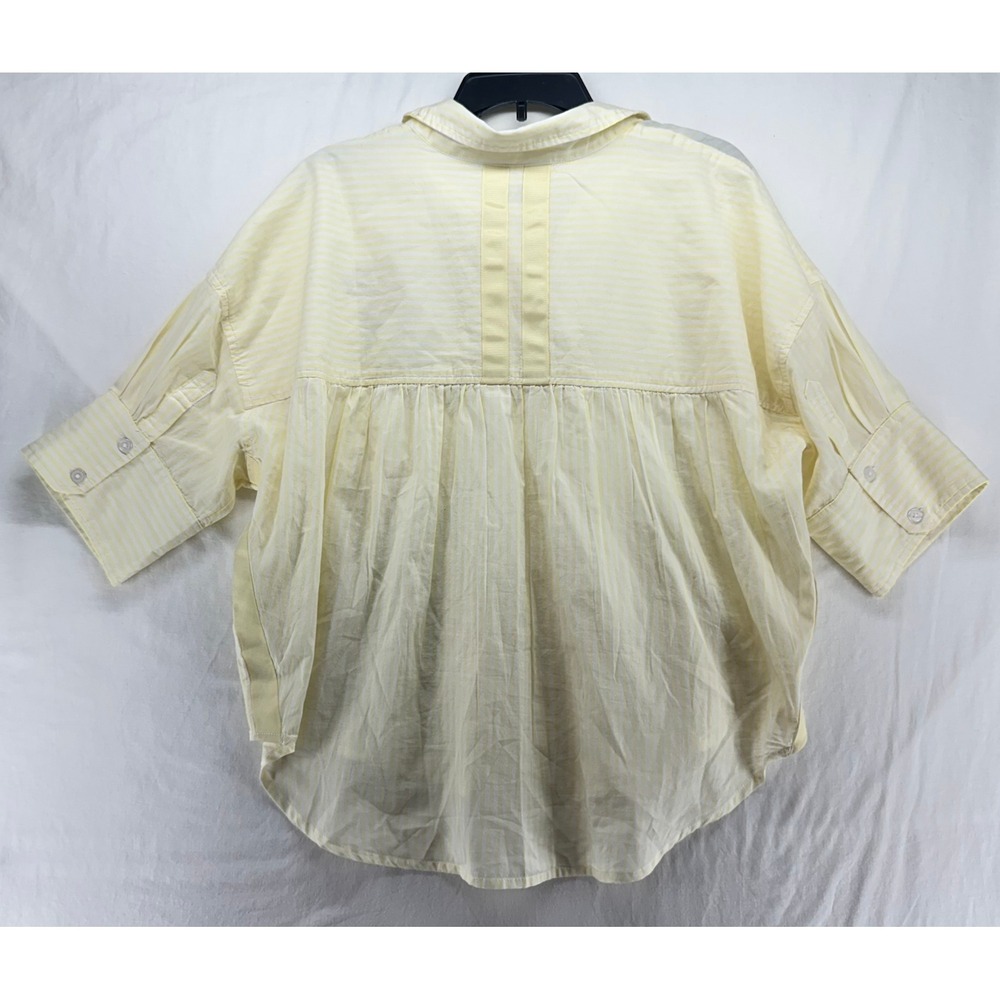 Maeve Mabel Anthropologie Yellow Striped Floral Embroidered Button Down Shirt L - Picture 2 of 8